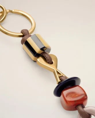 Brown Leather and Metal Ami De Coeur Pearls Keyring Brown Leather and Metal Ami De Coeur Pearls Keyring
