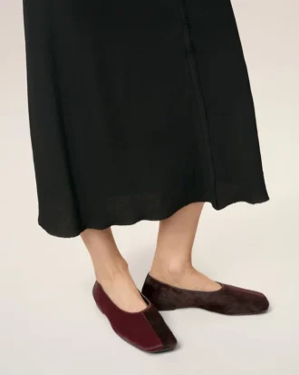 Burgundy Leather Bicolor Flat Shoes