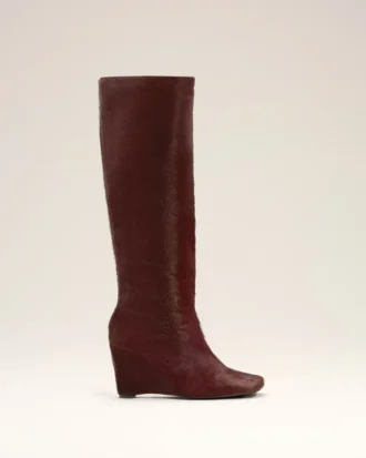 Burgundy Leather Bicolor Knee High Boots