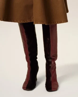 Burgundy Leather Bicolor Knee High Boots