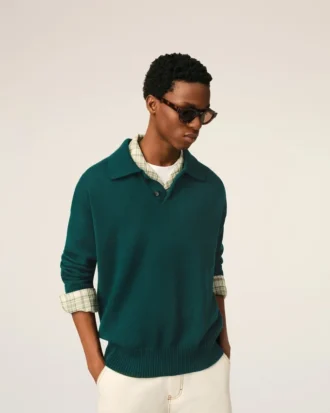 Green Wool and Cotton Boxy Polo Green Wool and Cotton Boxy Polo