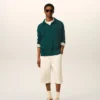 Green Wool and Cotton Boxy Polo