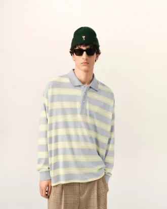 Grey and Yellow Strapped Cotton Polo Grey and Yellow Strapped Cotton Polo