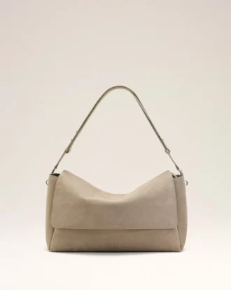 Grey Cow Leather Large Flap Carrousel Bag
