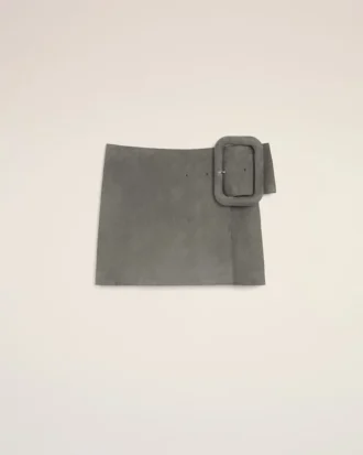 Grey Goat Leather Big Buckle Belted Mini Skirt Grey Goat Leather Big Buckle Belted Mini Skirt