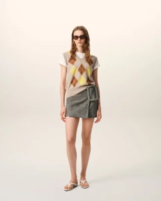 Grey Goat Leather Big Buckle Belted Mini Skirt Grey Goat Leather Big Buckle Belted Mini Skirt