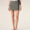 Grey Goat Leather Big Buckle Belted Mini Skirt Grey Goat Leather Big Buckle Belted Mini Skirt