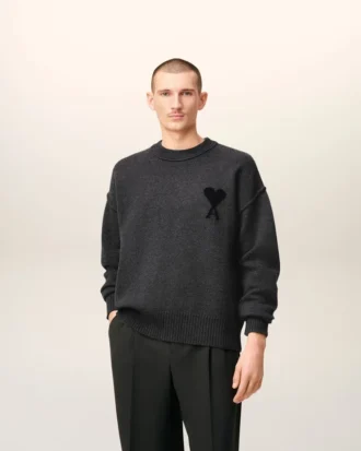 Grey Wool Ami De Coeur Crewneck Sweater
