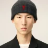Grey Wool Beanie with Contrasted Ami De Coeur