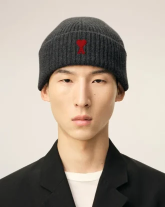 Grey Wool Beanie with Contrasted Ami De Coeur
