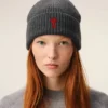Grey Wool Beanie with Contrasted Ami De Coeur