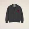 Grey Wool Cardigan with Contrasted Ami De Coeur Grey Wool Cardigan with Contrasted Ami De Coeur