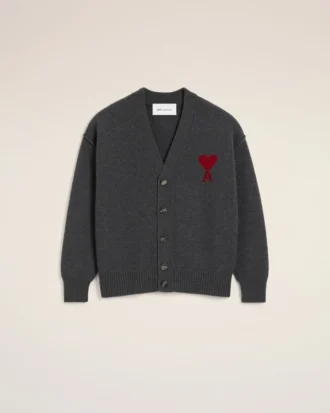 Grey Wool Cardigan with Contrasted Ami De Coeur Grey Wool Cardigan with Contrasted Ami De Coeur