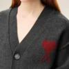 Grey Wool Cardigan with Contrasted Ami De Coeur Grey Wool Cardigan with Contrasted Ami De Coeur
