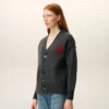 Grey Wool Cardigan with Contrasted Ami De Coeur Grey Wool Cardigan with Contrasted Ami De Coeur