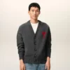 Grey Wool Cardigan with Contrasted Ami De Coeur Grey Wool Cardigan with Contrasted Ami De Coeur