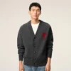 Grey Wool Cardigan with Contrasted Ami De Coeur Grey Wool Cardigan with Contrasted Ami De Coeur