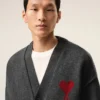 Grey Wool Cardigan with Contrasted Ami De Coeur Grey Wool Cardigan with Contrasted Ami De Coeur
