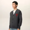 Grey Wool Cardigan with Contrasted Ami De Coeur Grey Wool Cardigan with Contrasted Ami De Coeur