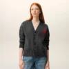 Grey Wool Cardigan with Contrasted Ami De Coeur Grey Wool Cardigan with Contrasted Ami De Coeur