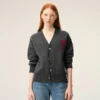 Grey Wool Cardigan with Contrasted Ami De Coeur Grey Wool Cardigan with Contrasted Ami De Coeur