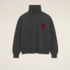 Grey Wool Funnel Neck Sweater with Contrasted Ami De Coeur Grey Wool Funnel Neck Sweater with Contrasted Ami De Coeur