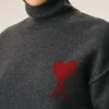 Grey Wool Funnel Neck Sweater with Contrasted Ami De Coeur Grey Wool Funnel Neck Sweater with Contrasted Ami De Coeur