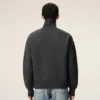 Grey Wool Funnel Neck Sweater with Contrasted Ami De Coeur Grey Wool Funnel Neck Sweater with Contrasted Ami De Coeur