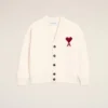 Natural Wool Cardigan with Contrasted Ami De Coeur Natural Wool Cardigan with Contrasted Ami De Coeur
