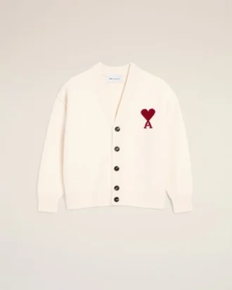 Natural Wool Cardigan with Contrasted Ami De Coeur Natural Wool Cardigan with Contrasted Ami De Coeur