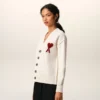 Natural Wool Cardigan with Contrasted Ami De Coeur Natural Wool Cardigan with Contrasted Ami De Coeur