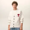 Natural Wool Cardigan with Contrasted Ami De Coeur Natural Wool Cardigan with Contrasted Ami De Coeur