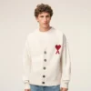 Natural Wool Cardigan with Contrasted Ami De Coeur Natural Wool Cardigan with Contrasted Ami De Coeur