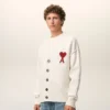 Natural Wool Cardigan with Contrasted Ami De Coeur Natural Wool Cardigan with Contrasted Ami De Coeur