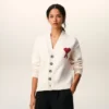 Natural Wool Cardigan with Contrasted Ami De Coeur Natural Wool Cardigan with Contrasted Ami De Coeur