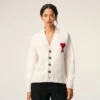 Natural Wool Cardigan with Contrasted Ami De Coeur Natural Wool Cardigan with Contrasted Ami De Coeur