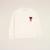 Natural Wool Crewneck Sweater with Contrasted Ami De Coeur Natural Wool Crewneck Sweater with Contrasted Ami De Coeur
