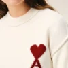 Natural Wool Crewneck Sweater with Contrasted Ami De Coeur Natural Wool Crewneck Sweater with Contrasted Ami De Coeur