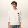 Natural Wool Crewneck Sweater with Contrasted Ami De Coeur Natural Wool Crewneck Sweater with Contrasted Ami De Coeur