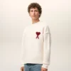 Natural Wool Crewneck Sweater with Contrasted Ami De Coeur Natural Wool Crewneck Sweater with Contrasted Ami De Coeur
