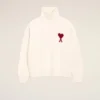 Natural Wool Funnel Neck Sweater with Contrasted Ami De Coeur Natural Wool Funnel Neck Sweater with Contrasted Ami De Coeur