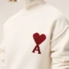 Natural Wool Funnel Neck Sweater with Contrasted Ami De Coeur Natural Wool Funnel Neck Sweater with Contrasted Ami De Coeur