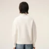 Natural Wool Funnel Neck Sweater with Contrasted Ami De Coeur Natural Wool Funnel Neck Sweater with Contrasted Ami De Coeur