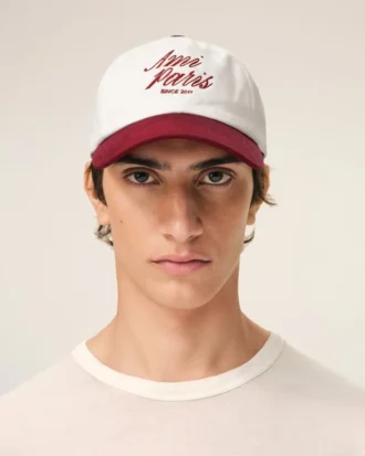 Red and White Bicolor Cotton Ami Paris Cap