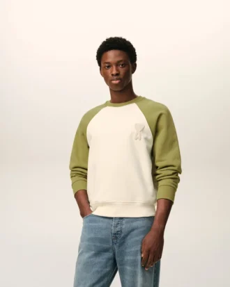 White and Green Cotton Knitted Ami De Coeur Sweatshirt White and Green Cotton Knitted Ami De Coeur Sweatshirt