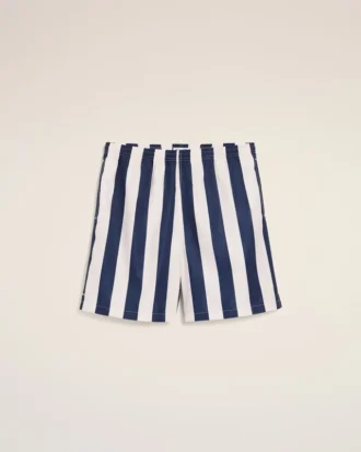 White and Navy Long Stripes Swimsuit