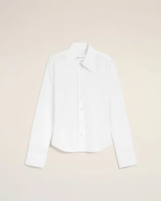 White Blended Silk Sharp Collar Adjusted Shirt White Blended Silk Sharp Collar Adjusted Shirt