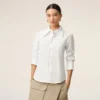 White Blended Silk Sharp Collar Adjusted Shirt White Blended Silk Sharp Collar Adjusted Shirt