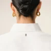 White Blended Silk Sharp Collar Adjusted Shirt White Blended Silk Sharp Collar Adjusted Shirt