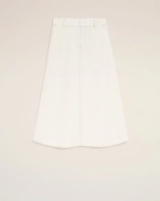 White Cotton Long Trapeze Skirt